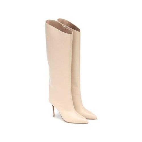 European style pointed toe plus size womens shoes straight high stiletto heel retro knee-length boots thigh high boots