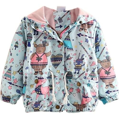 Spring Autumn Toddler Girls Kids Jacket Outerwear Baby Girl Jackets Coats Cartoon Graffiti Hooded Windbreaker