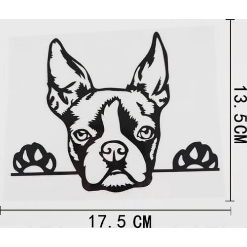 17.5CMX13.5CM Cute Boston Terrier Peeking Dog Vinyl Car Sticker Black/Silver 8A-0054