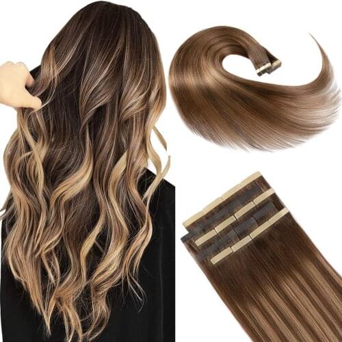 Ysg HAIR Double Drawn Tape In Hair Extensions 20pcs European Remy Human Extensions Tape on Hair Straight Adhensive