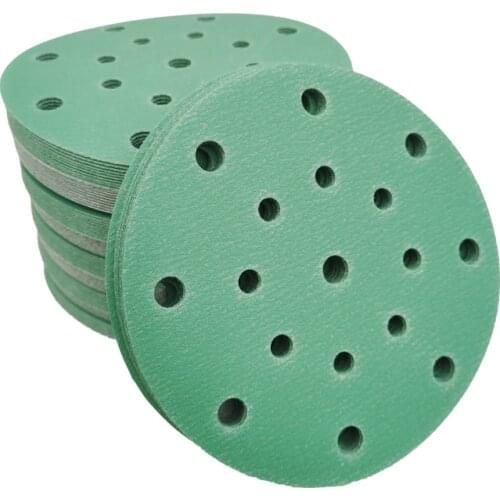 Green 100 sheets of 6 inch 17 hole sandpaper 150 mm round flocking 80-400 grit abrasive for Festool sander