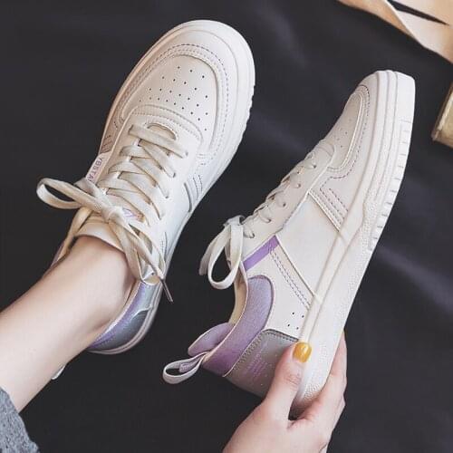 Women Sneakers Spring New Flat Microfiber Fashion Shoes Female Student Shoes Casual Sport Low-top Flats Women White Sneakers