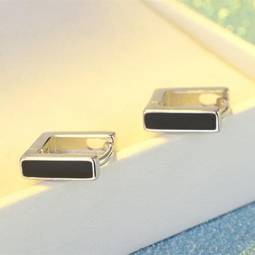 Buyee 925 Sterling Silver Small Clip Earring Women Simple Square Black Enamel Earrings for Women Fashion Party Fine Jewelry
