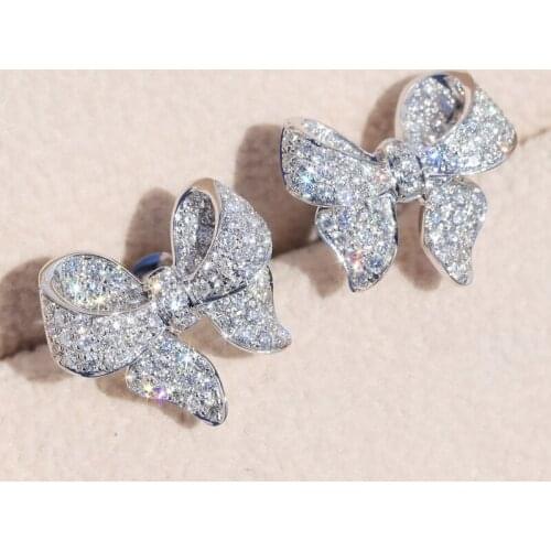 Romantic Bowknot Women Stud Earrings Full Paved Shiny Crystal Zircon Delicate Girl Accessories Fashion Earrings Jewelry