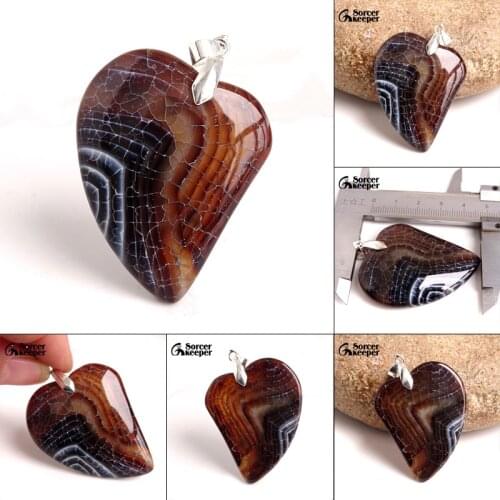 Women Man Heart Necklace Pendant Natural Botswana Agates Stone Heart Pendant Slide Healing Crystals for Jewelry Making 1 PCS
