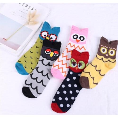 10 Pairs/Lot Cute Women Socks Girl’s Lovely Cartoon Owl Animal Funny Socks Ladies High Quality Cotton Mid Stockings Calcetines