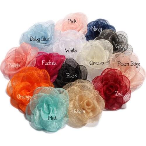 120PCS 14colors 3.5cm Newborn Handmade Gauze Layered Hair Flower Vintage Rolled Rose Fabric Flowers for Hair Clips Accessories