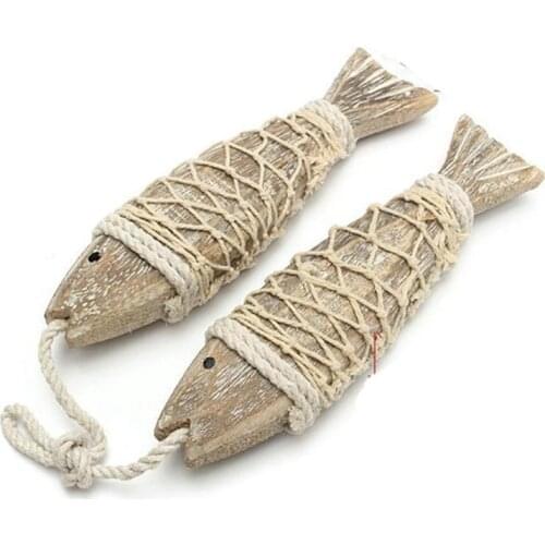 2Pcs Mediterranean Style Wood Fish for Wall Sculptures,Hand Carved Hanging Wood Fish Ornaments for Home Hanging Decor