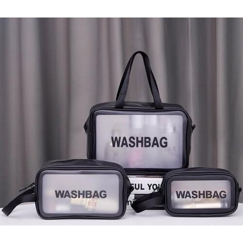 3pcs/set Large Capacity Pu Frosted Waterproof Cosmetic Bag Women Travel Portable Makeup Organizer Toiletry WashBag Zipper Bag