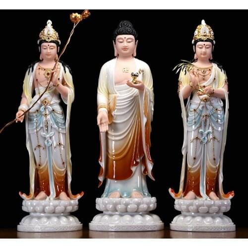 48CM Large 3PCS High grade XI FANG SAN SHENG Buddha statue Amitabha Guanyin Mahasthamaprapta HOME shrine Efficacious protection
