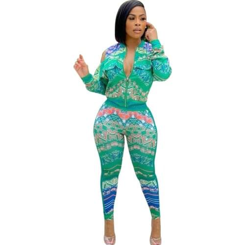 African Clothes For Women 2 Piece Set Zipper Tops And Pant Suits 2021 Autumn Fashion Print Bazin Riche African Clothing Outfits