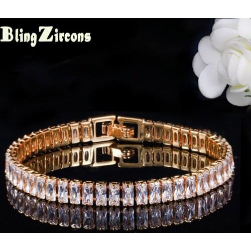 BeaQueen Luxury Brand Yellow Gold Color Rectangle Cubic Zirconia Stone Dubai Tennis Bracelet Indian Jewelry for Women B126