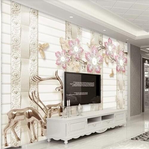 Beibehang Custom wallpaper 3d simple mural high-grade diamond flower butterfly three-dimensional European background wall paper