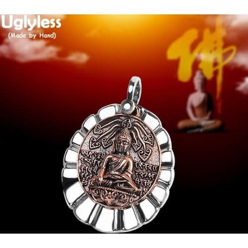 Uglyless Flexible 2 Slices Medals Buddha Pendants for Men Religious Gifts Necklaces NO Chain 925 Silver Buddhistic Fine Jewelry