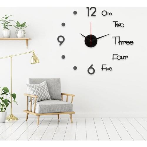 Large Size Big Wall Clock 3D DIY Acrylic Mirror Sticker Silent Europe Style for Household Living Room Decoration Ornament