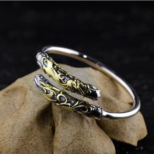 S925 sterling silver unisex golden dragon golden hoop bracelet