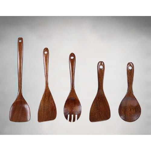Household Wenge Wooden Cooking Utensil Kitchen Tools Set Koken Gereedschap Met Opbergdoos Turner Tang Spatel Turner
