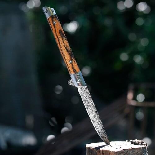 Folding Pocket Knife Survival Tactical Knife Damascus M390 Blade Wood Handle Outdoor Combat Camping Hunting Knives EDC Tool