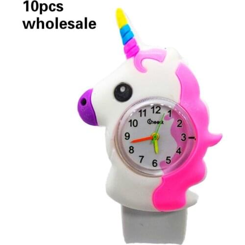Wholesale 10 Pieces of Childrens Watch Cartoon Dinosaur Butterfly Chick Kitty Boys Girls Kids Watch Baby Learning Time Clock