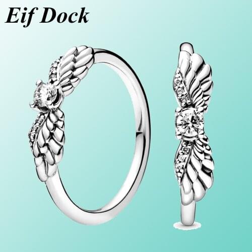 Eif Dock Trendy Silver Color Rings Sparkling CZ Zirconia Angel Wing Rings Womens Rings Engagement Rings Women Jewelry