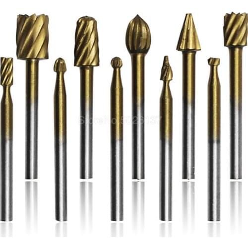 10PCS Engraving Cutter Woodworking Tools Grinding Electric Rotary File Head Hss Wood Router Bits Burr Milling For Dremel Tool