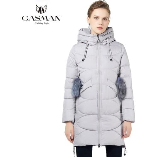 GASMAN 2019 Winter Women Brand Coat Jacket Down Medium Length Winter Women Hooded Warm Parka Fox Fur Women Outerwear Coats 18821