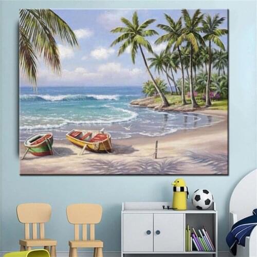 Sea boat in summer Scenery Painting square round drill Diamond Embroidery Diamond Painting Cross Stitch mosaic New home product