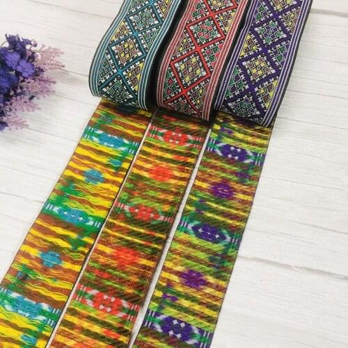 Wide 5cm 10yards/lot Polyester Woven Jacquard Ribbon Geometric pattern for clothing accessory ls-421