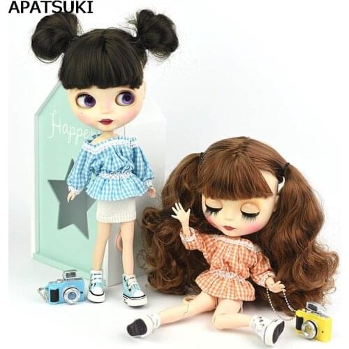 Fashion Off-shoulder Plaid 1:6 Lace Clothes For Blythe Doll 1/6 Flounced Top Shirt & White Shorts For Barbie BJD Doll Accessory