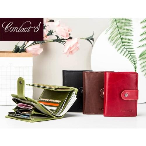 Contacts genuine leather fashion short wallet women Small Rfid Card Holder Wallets for women zipper coin purses portfel damski