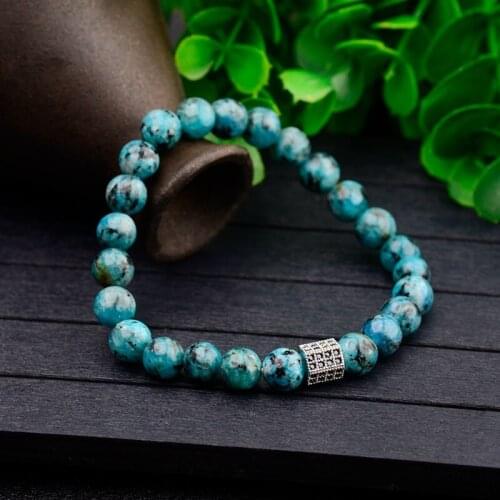 Natural Green Stone Bracelet Meditation Silver Color Polyhedron Leopard Black Micro-Inlaid Zircon Charm Men Bracelet AB717