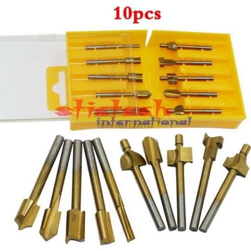 By dhl 20set 10pcs/set 1/8" HSS Titanium Coated Woodworking Router Bits Wood Cutter Milling used for Dremel