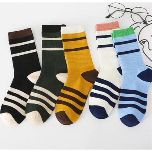 5 Pairs Unisex Stripe Socks Women And Men Fashion Korean Japanese Harajuku Street Cotton Socks Autumn Winter Couple Socks New