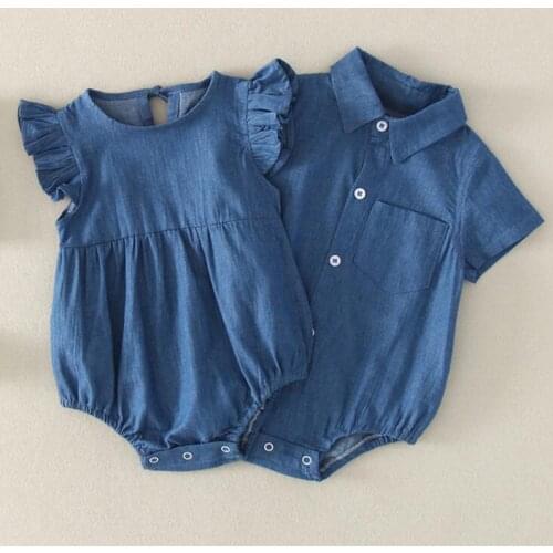 New 2019 Newborn Baby Romper Baby Girls Boys Cowboy Fly Sleeve Edge Romper Triangle Short Sleeve Baby Boys Jumpsuit Clothes