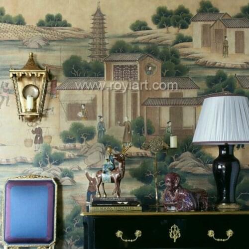 Chinoiserie hand painted wallpaper and embroidered wallpaper by ROYI ART
