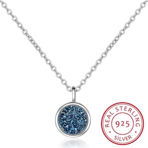 925 Sterling Silver Necklace Blue Crystal Fragment Dream Star Planet Necklace For Women Chain Choker S-N373