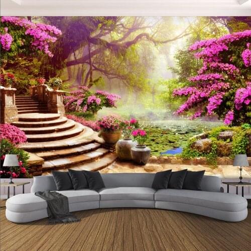 Custom Forest Flowers Landscape Photo Wallpaper For Walls 3D Living Room Cafe Wallpaper Background Decor Large Mural Wall Cloth