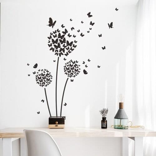 Simple Black Dandelion Butterfly Flowers Stickers Bedroom Living Room Beautification Decorative Wall Posters