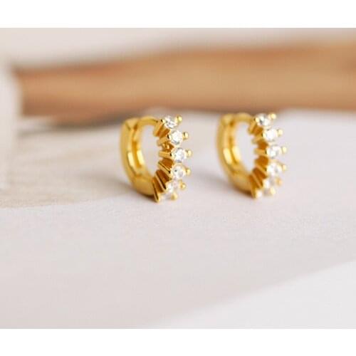 OUFEI Zircon Crystal Small Hoop Earring 100% 925 Sterling Silver Charm Simple Mini Round Earrings Fine Jewelry Accessories