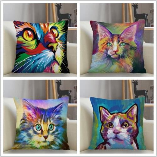 Musife Colorful cat painting Pillowcase Custom Square Pillow Cover Case Zipper Pillowcase 35*35,40*40,45*45cm Drop Shipping