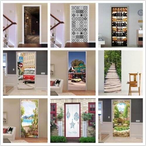 Self Adhesive Door Sticker Subway Dungeon Wine Cabinet Giraffe PVC Waterproof Door Renovation Home Decor Wallpaper Removable 3d