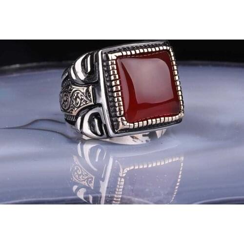 Silverlina Silver Square Agate Stone Men 'S Ring