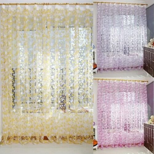 Chic Leaf Type Tulle Door Window Curtain Rural Leaf Design Window Curtain For Children Room Living Room Curtain