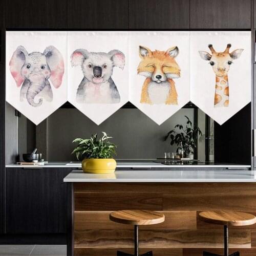 Nordic Door Curtain Triangular Flag Curtain Kitchen Short Curtain Cartoon Animal Pattern Decorative Partition Curtain