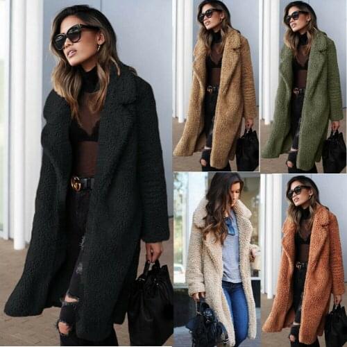 Warm Winter Women Teddy Bear Fur Coat Ladies Knee Long Vintage Fluffy Coat Fleece Faux Fur Jacket Oversized Overcoat Outwear Top