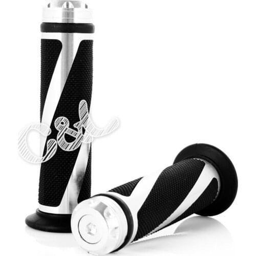 UNIVERSAL MOTORCYCLE DIRT BIKE 7/8"SILVER HANDLEBAR RUBBER HAND GRIPS BAR END