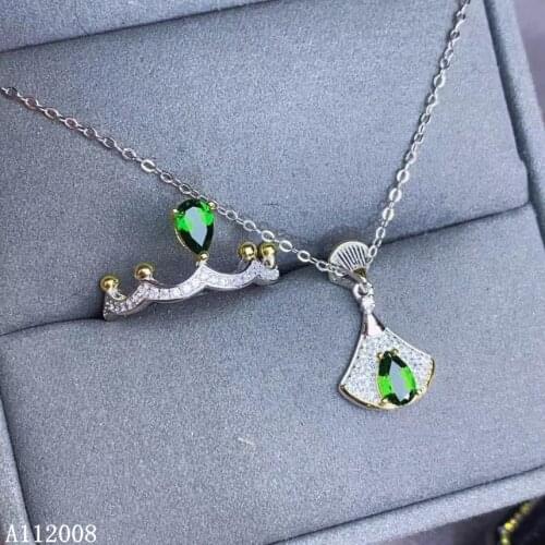 KJJEAXCMY Fine Jewelry 925 Sterling Silver Inlaid Natural diopside Gemstone trendy Ring Necklace Pendant Set Support test