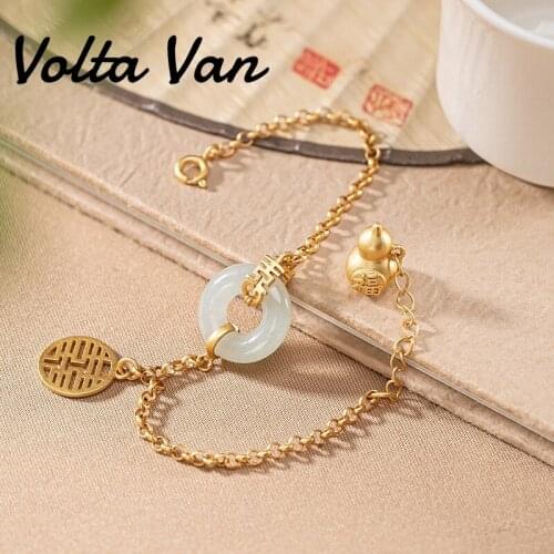 Volta Van Women Charm Bracelets 925 Sterling Silver 2021 New Natural Jade Gourd Elegant Classic Vintage Jewelry Design Bracelets