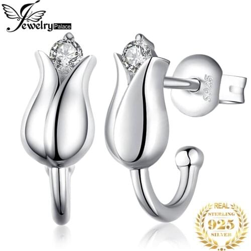 JewelryPalace Happiness Lily Flower Cubic Zirconia Stud Earrings 925 Sterling Silver Earrings Fashion Jewelry Making