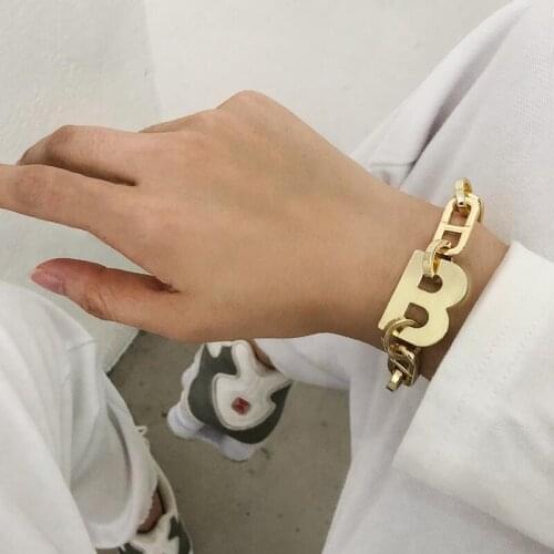Flashbuy 2020 New Design Gold Color Metal Letter B Bracelets for Women Thick Link Chain Bracelet Fashion Jewelry